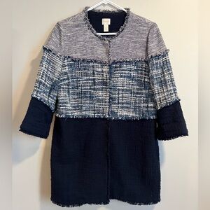 Ann Taylor Navy and White Mixed-Media Tweed Coat